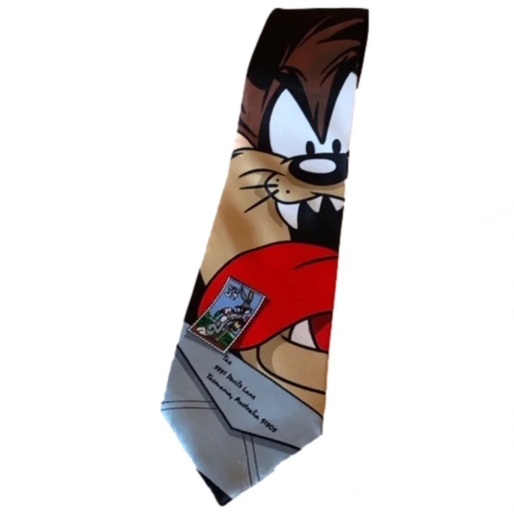 Vintage Looney Tunes Stamp Collection Taz Lick necktie with Bugs Bunny New